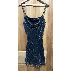 ASTR The Label Gabi Leopard Women's Mini Dress Large Dark Slate Burnout Cowl NWT